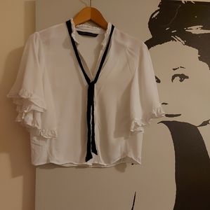 ZARA WOMAN white blouse, with black tie